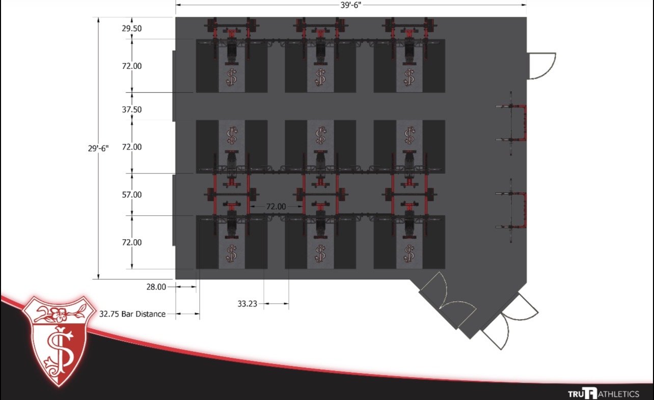 Weight room flooring and platform layout in CAD